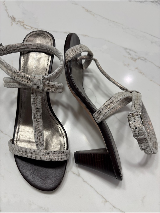 Donald J. Pliner Shoes - Donald J. Pliner Silver Textured Strappy Mid-Heel Sandals